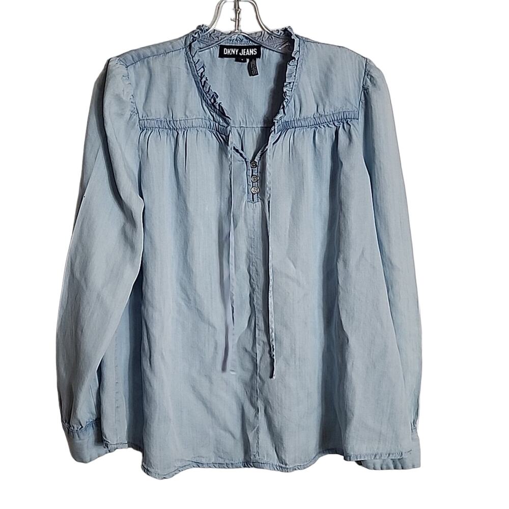 DKNY Jeans Chambray Tie Front Top, Medium